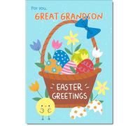 doodlecards Great Grandson Easter Card Basket of Eggs Medium Size with Plain Envelope