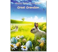 doodlecards Great Grandson Easter Card Bunnies in Field Medium Size with Plain Envelope