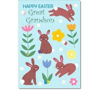 doodlecards Great Grandson Easter Card Happy Bunnies Medium Size with Plain Envelope