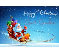 doodlecards Great Grandsons First Christmas Card Santas Sleigh Medium Size with Plain Red Envelope, 21 x 15cm