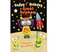doodlecards Great Nephew 1st Birthday Card Age 1 Space Robot