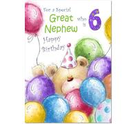 doodlecards Great Nephew 6th Birthday Card Age 6 Cute Teddy Bear in Balloons