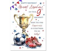 doodlecards Great Nephew 9th Birthday Card Age 9 Footballer's Trophy