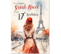 doodlecards Great Niece 17th Birthday Card Age 17 Paris, Eiffel Tower