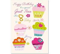 doodlecards Great Niece 8th Birthday Card Age 8 Bright Cupcakes
