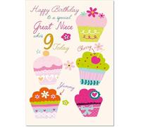 doodlecards Great Niece 9th Birthday Card Age 9 Bright Cupcakes