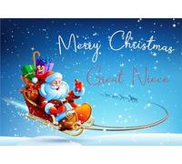 doodlecards Great Niece Christmas Card Santas Sleigh Medium Size Christmas Card for Great Niece with Plain Envelope