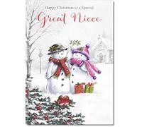 doodlecards Great Niece Christmas Card Two Snowmen Medium Size with Plain Red Envelope, 21 x 15cm