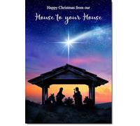 doodlecards House To House Christmas Card Nativity Scene Medium Size Christmas Card for House To House with Plain Envelope