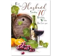 doodlecards Husband 70th Birthday Card Age 70 Wine Vineyard