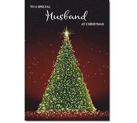doodlecards Husband Christmas Card Green Christmas Tree Large A4 Size Christmas Card for Husband with Plain Envelope