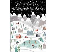 doodlecards Husband Christmas Card Mountain Scene In Snowy Village Large A4 Size Christmas Card for Husband with Plain Envelope