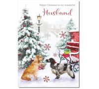 doodlecards Husband Christmas Card Two Dogs in Snow Large A4 Size Christmas Card for Husband with Plain Envelope