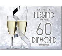 doodlecards Husband Diamond Wedding Anniversary Card - Champagne Glasses Medium Size with Plain Envelope