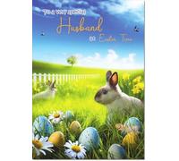 doodlecards Husband Easter Card Bunnies in Field Medium Size with Plain Envelope