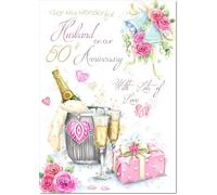 doodlecards Husband Golden 50th Wedding Anniversary Card Champagne Bucket