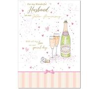 doodlecards Husband Golden 50th Wedding Anniversary Card Champagne Medium Size with Plain Envelope