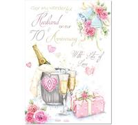 doodlecards Husband Platinum 70th Wedding Anniversary Card Champagne Bucket