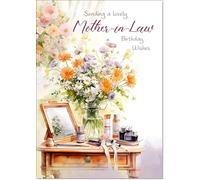 doodlecards Mother-in-Law Birthday Card Dressing Table Bouquet Medium Size with Plain Envelope