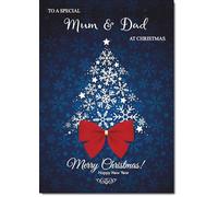 doodlecards Mum and Dad Christmas Card Blue Abstract Christmas Tree Medium Size Christmas Card for Mum & Dad with Plain Envelope