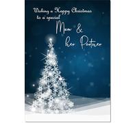 doodlecards Mum and Partner Christmas Card Blue Contemporary Christmas Tree Medium Size Christmas Card for Mum & Partner with Plain Envelope