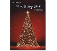 doodlecards Mum and Stepdad Christmas Card Red Christmas Tree Large A4 Size Christmas Card for Mum & Stepdad with Plain Envelope
