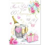 doodlecards Mum & Dad Diamond 60th Wedding Anniversary Card Champagne Bucket
