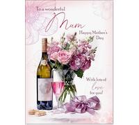 doodlecards Mum Mothers Day Card Roses and Red Wine Large A4 Size with Plain Envelope