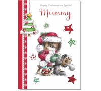 doodlecards Mummy Christmas Card Cute Bear Medium Size Christmas Card for Mummy with Plain Envelope