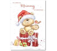 doodlecards Mummy Christmas Card Cute Bear with Parcels Medium Size with Plain Envelope