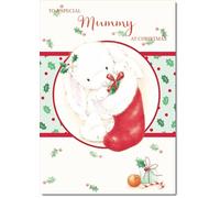 doodlecards Mummy Christmas Card Cute Rabbit with Stocking Medium Size Christmas Card for Mummy with Plain Envelope