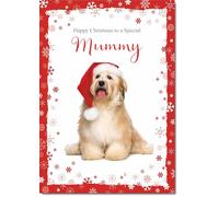 doodlecards Mummy Christmas Card Dog with Santa Hat Medium Size Christmas Card for Mummy with Plain Envelope