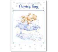 doodlecards Naming Day Card Baby Boy Cute Teddy Medium Size with Plain Envelope