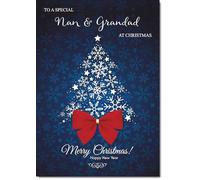 doodlecards Nan and Grandad Christmas Card Blue Abstract Christmas Tree Medium Size Christmas Card for Nan & Grandad with Plain Envelope