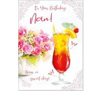 doodlecards Nan Birthday Card Floral Cocktail Medium Size with Plain Envelope
