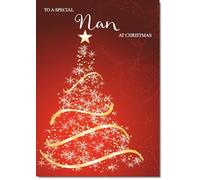 doodlecards Nan Christmas Card Red Abstract Christmas Tree Medium Size Christmas Card for Nan with Plain Envelope