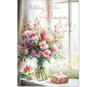doodlecards Nana Birthday Card Flower Bouquet and present Medium Size with Plain Envelope