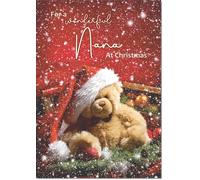 doodlecards Nana Christmas Card Bear with Santa Hat Medium Size Christmas Card for Nana with Plain Envelope
