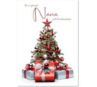 doodlecards Nana Christmas Card Christmas Tree and Parcels Medium Size Christmas Card for Nana with Plain Envelope