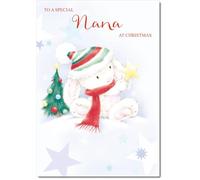 doodlecards Nana Christmas Card Cute Rabbit with Star Medium Size Christmas Card for Nana with Plain Envelope