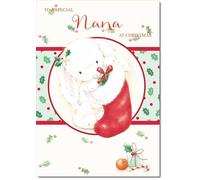 doodlecards Nana Christmas Card Cute Rabbit with Stocking Medium Size Christmas Card for Nana with Plain Envelope