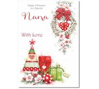 doodlecards Nana Christmas Card Heart Decorations Large A4 Size Christmas Card for Nana with Plain Envelope