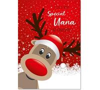 doodlecards Nana Christmas Card Rudolph in Snow Medium Size Christmas Card for Nana with Plain Envelope