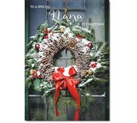 doodlecards Nana Christmas Card Wreath Medium Size Christmas Card for Nana with Plain Envelope