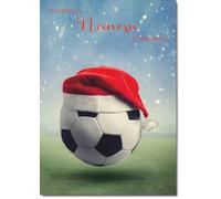 doodlecards Nanna Christmas Card Santa Hat Football Blue Medium Size Christmas Card for Nanna with Plain Envelope