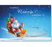 doodlecards Nanna Christmas Card Santas Sleigh Medium Size Christmas Card for Nanna with Plain Envelope