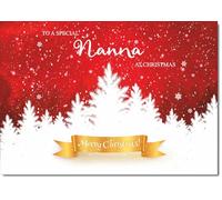 doodlecards Nanna Christmas Card White Forest with Red Sky Medium Size Christmas Card for Nanna with Plain Envelope