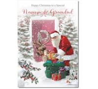doodlecards Nanna & Grandad Christmas Card Santa with Parcels Medium Size with Plain Envelope