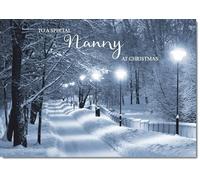 doodlecards Nanny Christmas Card Snowy Street Scene Medium Size Christmas Card for Nanny with Plain Envelope