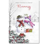 doodlecards Nanny Christmas Card Two Snowmen Medium Size with Plain Red Envelope, 21 x 15cm